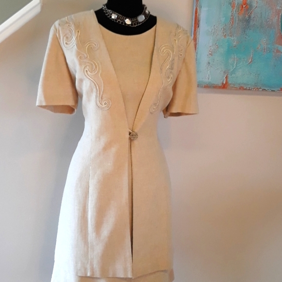 Vintage/Dawn Joy II/Tan/Embroidered/ Dress - Picture 5 of 11